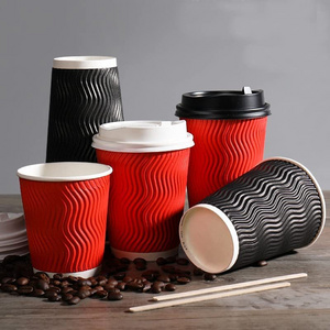 Insulate Ripple Paper 12 Oz Coffee Cups Kraft 16oz Paper Cups with Black Craft Paper Beverage Turkish Tea Cups Recyclable Accept