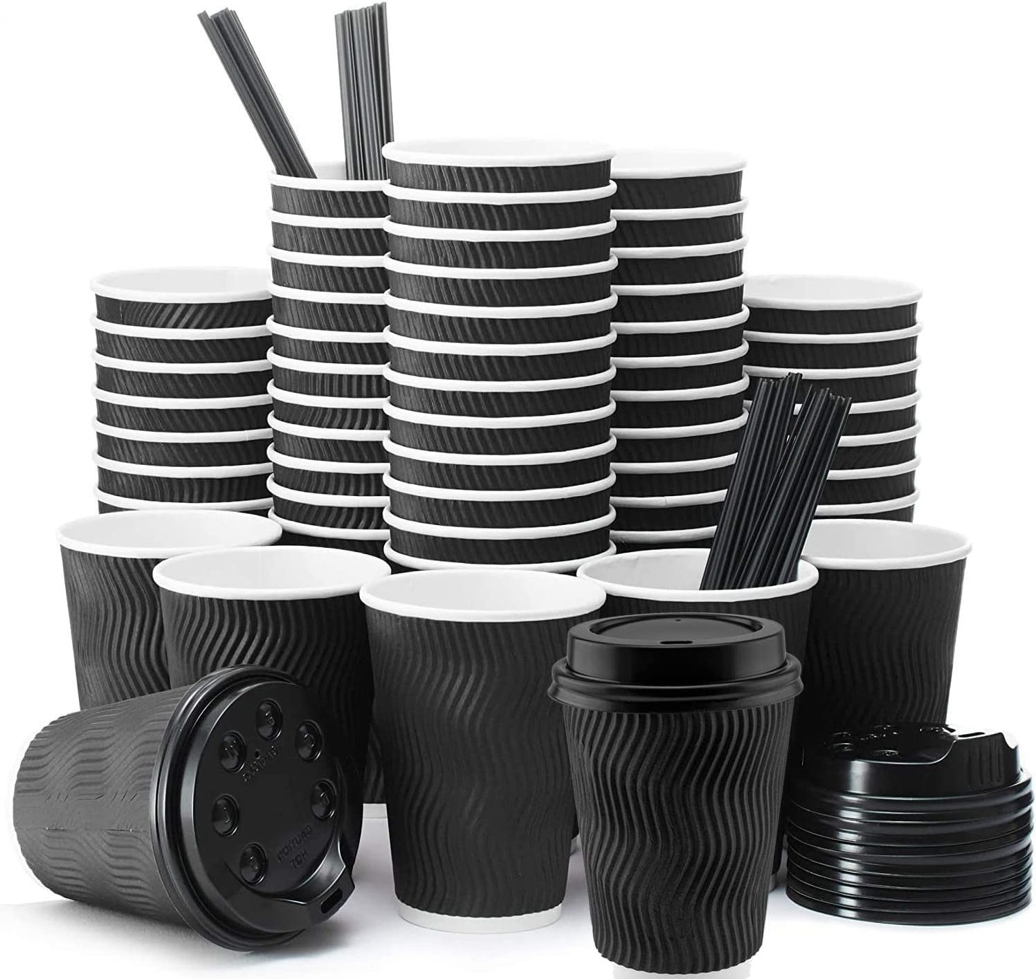 Insulate Ripple Paper 12 Oz Coffee Cups Kraft 16oz Paper Cups with Black Craft Paper Beverage Turkish Tea Cups Recyclable Accept