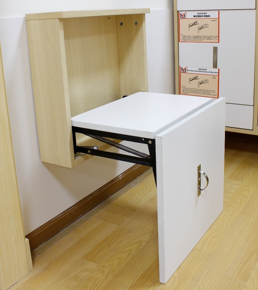 small metal folding stool hardware for shoe cabinet Hidden Folding Stool Mechanism