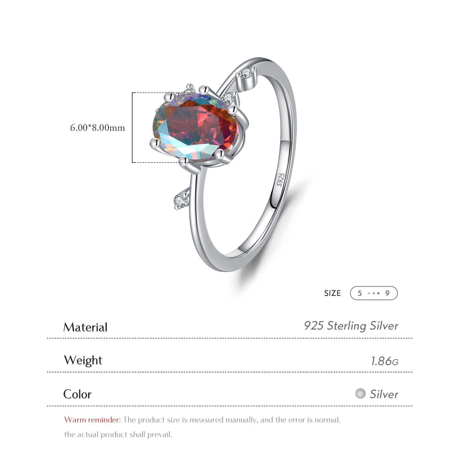 925 Sterling Silver Fashion Fine Jewelry Stunning Rainbow Color Geometric Heart Cubic Zirconia Cocktail Rings For Women