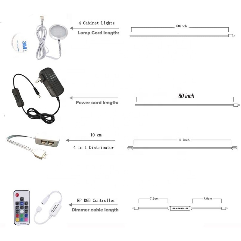 2W DC12V RGB Color Changing recessed Led Cabinet Lights with RF remote control No punch Paste colorful Led Puck Lights