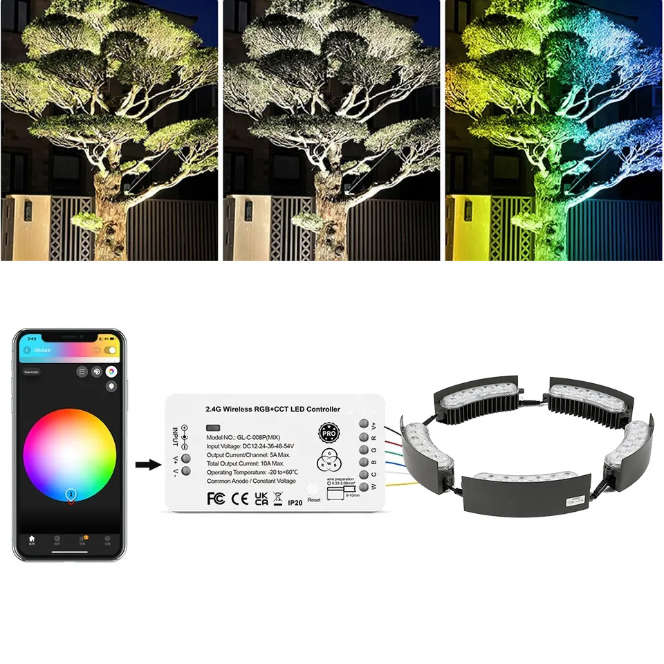 Intelligent APP control RGB Palm Tree ring light 18W IP65 waterproof park Garden spotlight landscape pole pole hug tree light