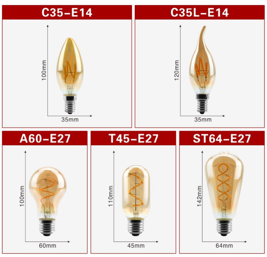 Clear cover dimmable G80 G95 G125 T185 T225 T45 chandelier candle light decorative E14 E27 retro edison smd led filament bulb