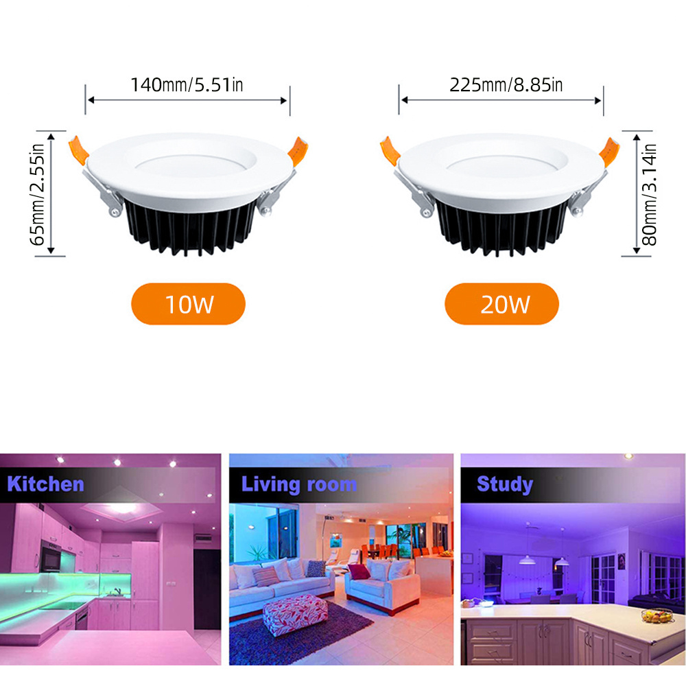 Smart led downlight 6 inch dimmable round recessed 10W-20W RGB+CCT 2700K-6000K Wifi Tuya led ceiling downlight