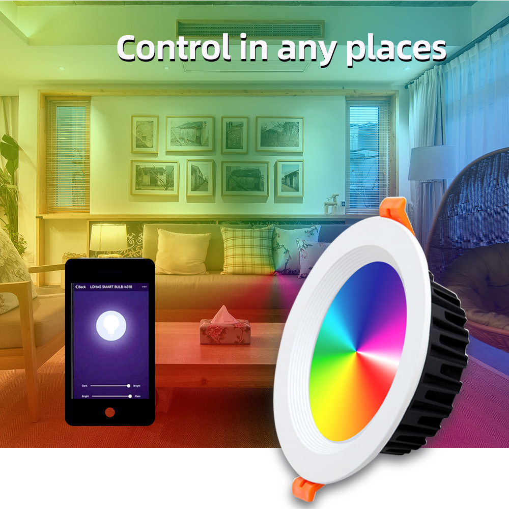 Smart led downlight 6 inch dimmable round recessed 10W-20W RGB+CCT 2700K-6000K Wifi Tuya led ceiling downlight