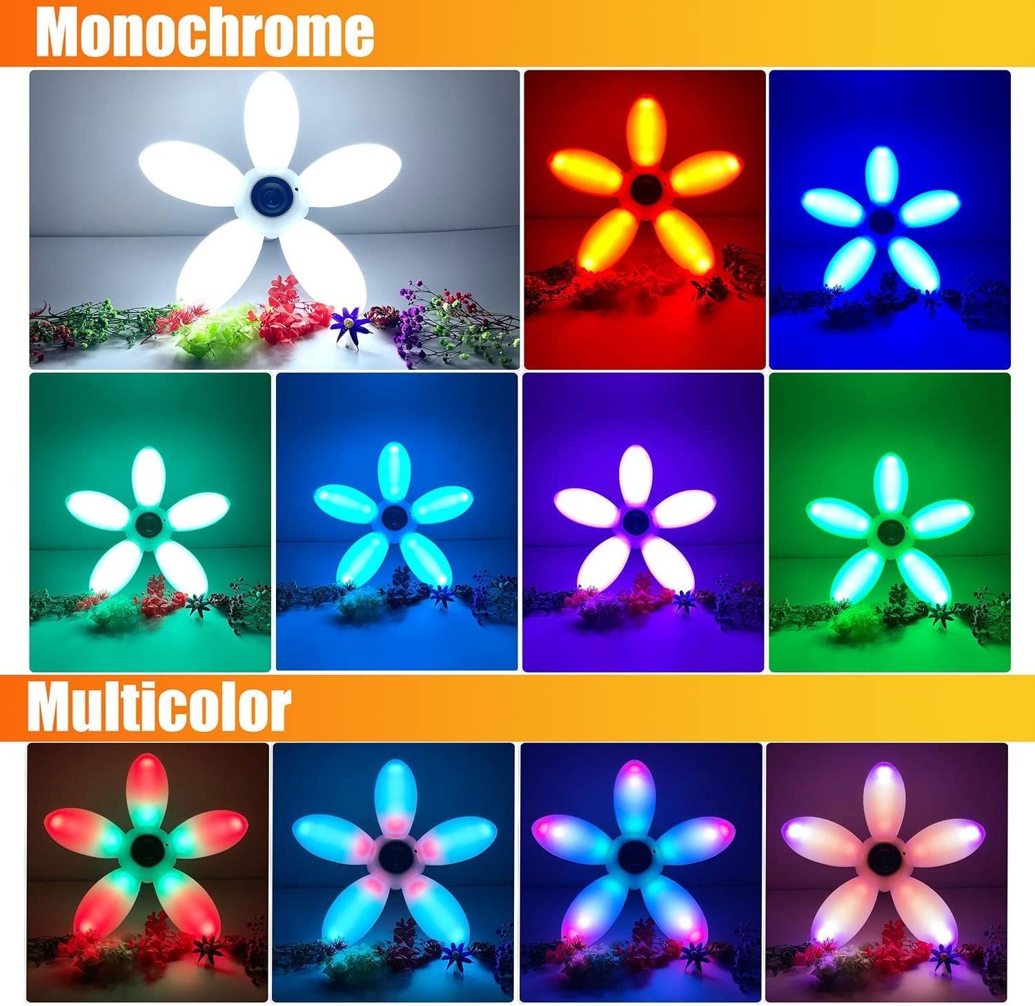 LED five leaf fan shaped dimmable music bulb 45W E27 Base 360 degree deformable LED Speaker Light Bulb RGB colorful folding lamp