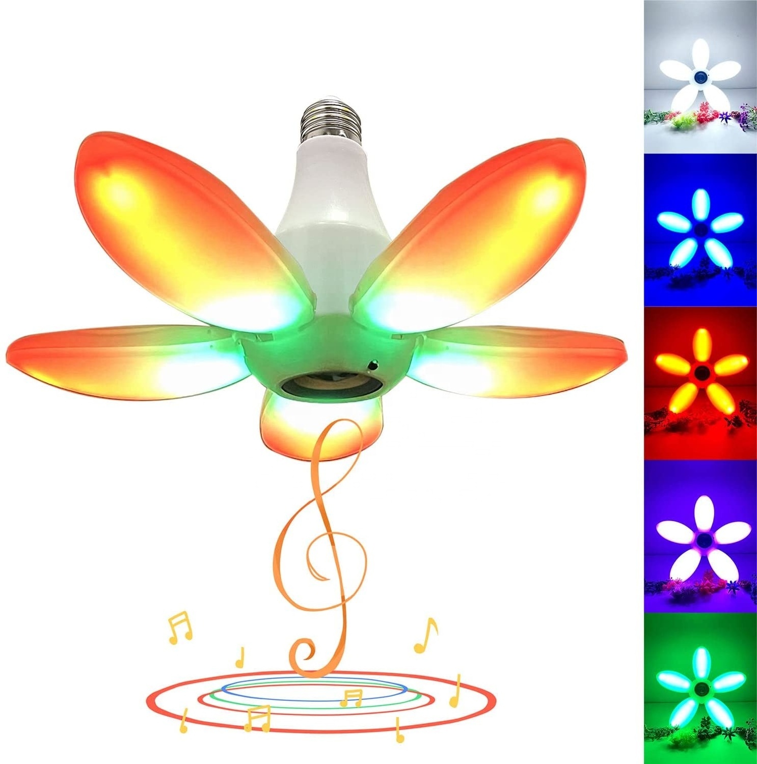 LED five leaf fan shaped dimmable music bulb 45W E27 Base 360 degree deformable LED Speaker Light Bulb RGB colorful folding lamp