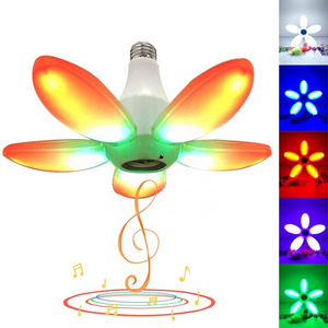 LED five leaf fan shaped dimmable music bulb 45W E27 Base 360 degree deformable LED Speaker Light Bulb RGB colorful folding lamp