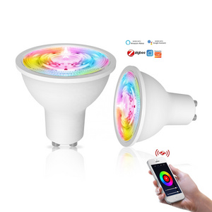 Tuya ZigBee 3.0 GU10 Smart LED Bulbs RGB C+W White 5W Dimmable Lamps Smart Life APP Control Light Bulbs Work with Alexa/Google