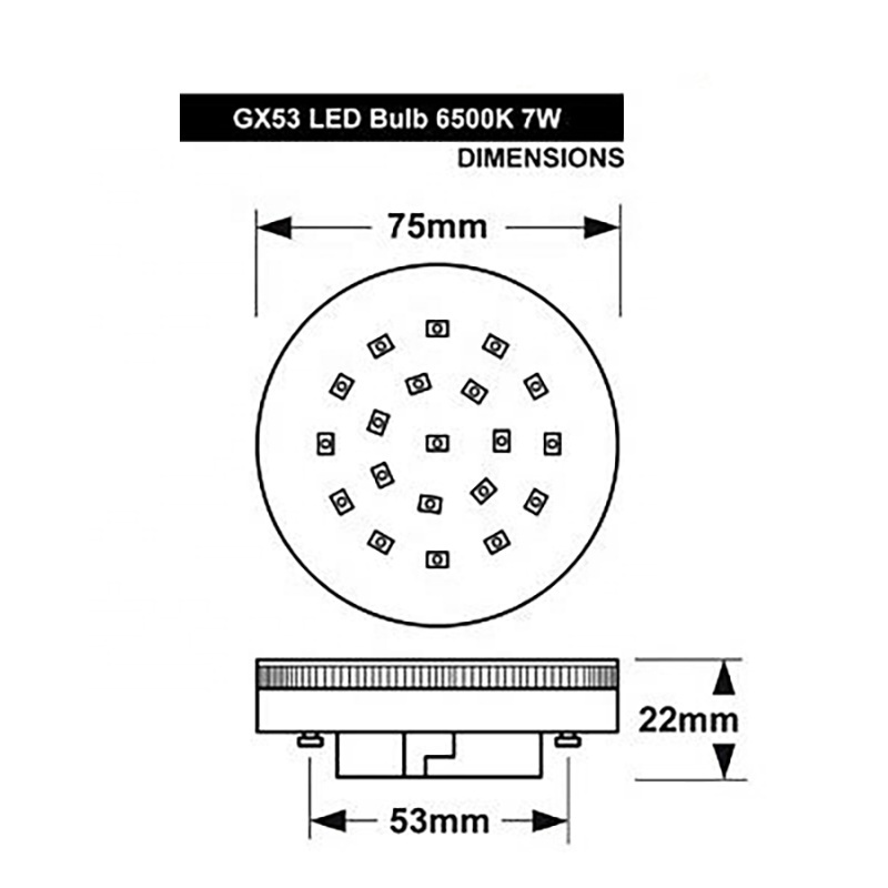 GX53 LED SMD 7W Bulb Equivalent to 60W AC240V 580LM 6500K Cool White GX53 Bulb