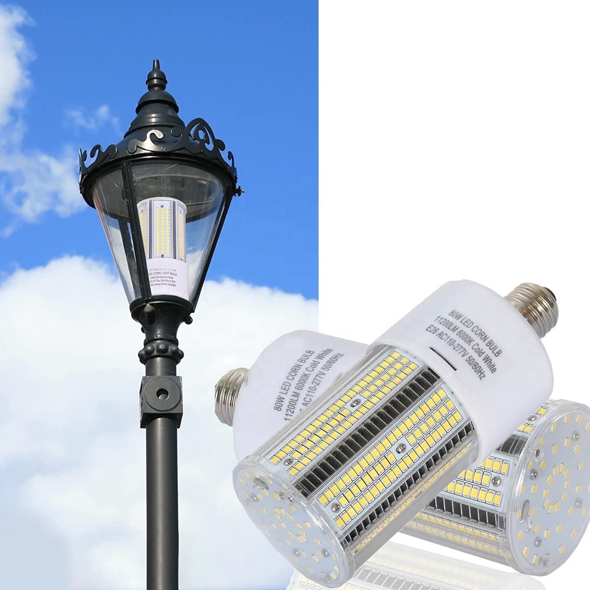 Indoor/Outdoor Lighting Waterproof IP65 Garden Street Light High CRI 80W 6000K 150lm/w E40 Led Corn Bulb