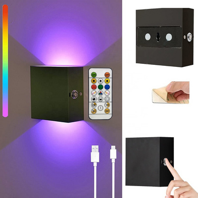 Square Black/White RGB Colorful Magnetic Wall Sconce With Remote Control USB rechargeable Wireless Dimmable Up Down Wall Light