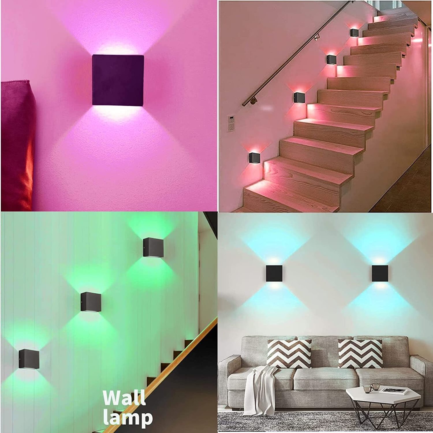 Square Black/White RGB Colorful Magnetic Wall Sconce With Remote Control USB rechargeable Wireless Dimmable Up Down Wall Light