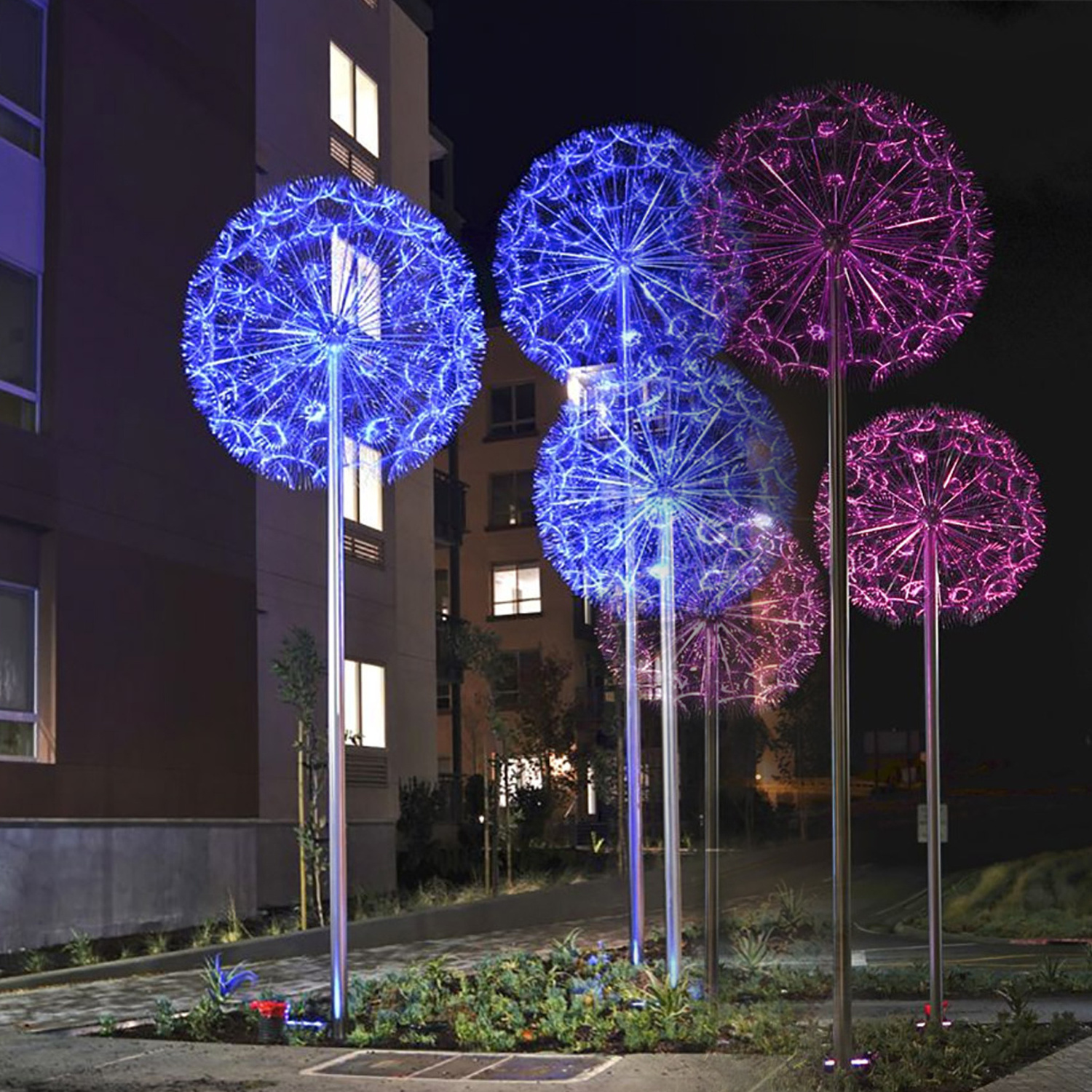 Fiber Optic Light Outdoor Waterproof RGB Colorful LED Dandelion Lights For Park Square Garden Lawn Decorative Landscape Lighting