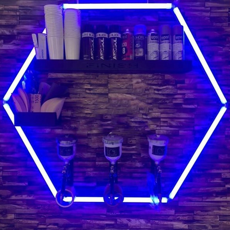 DIY Linkable LED Hexagon Garage Lights Kit RGB 6500K 12V/24V Colorful Ambient Honeycomb Lighting For Workshop Car Care Wash Room