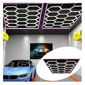 Hexagon Led Garage Light Blue&Pink Border 6500K DIY Linkable Colorful Ambient Honeycomb Lighting for Workshop/Car Detailing Shop