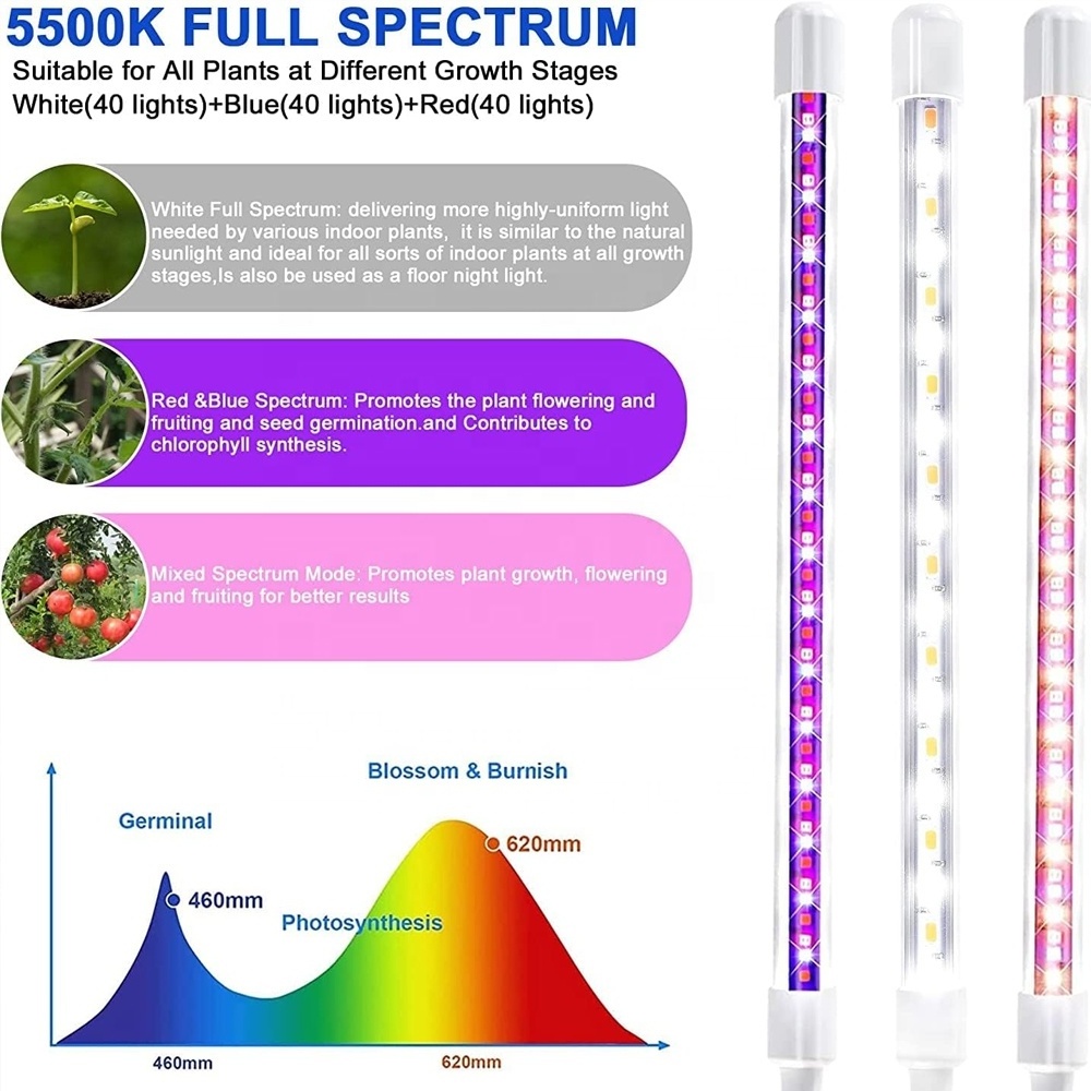 Grow Lights For Indoor Plants Full spectrum Dimmable LED Growth Lighting 4 Tubes Can Be Timed Smart APP Control Plant Lights