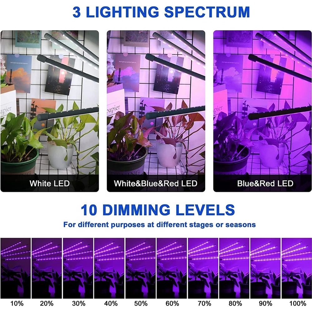 Grow Lights For Indoor Plants Full spectrum Dimmable LED Growth Lighting 4 Tubes Can Be Timed Smart APP Control Plant Lights