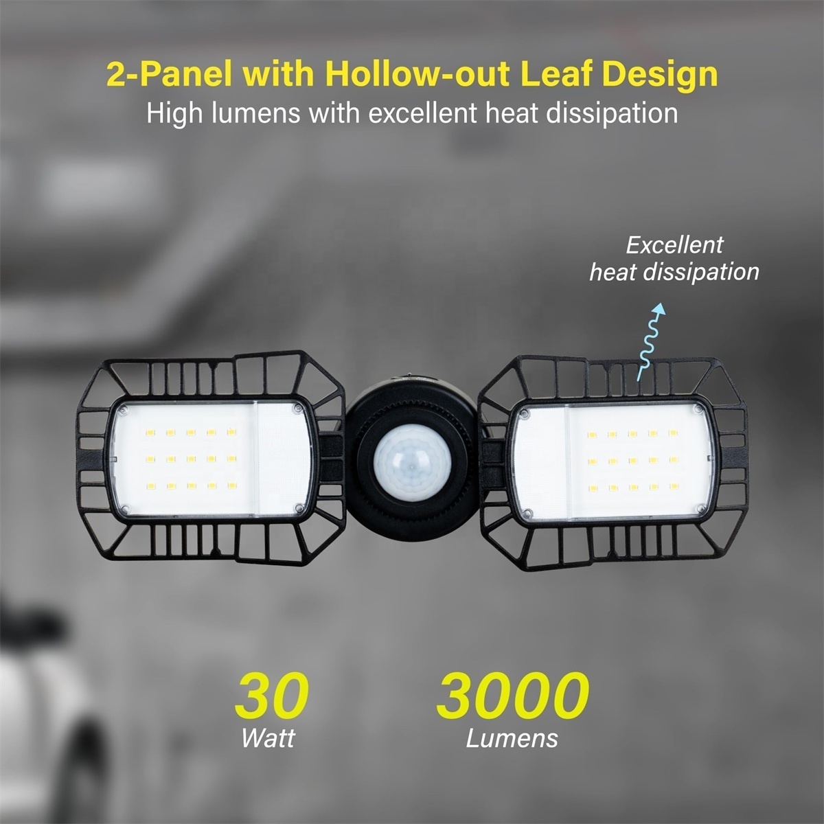 30W Motion Sensor LED Garage Light Deformable Ceiling Lights with 2 Adjustable Panel Workshops E26 base led Pendant lampght