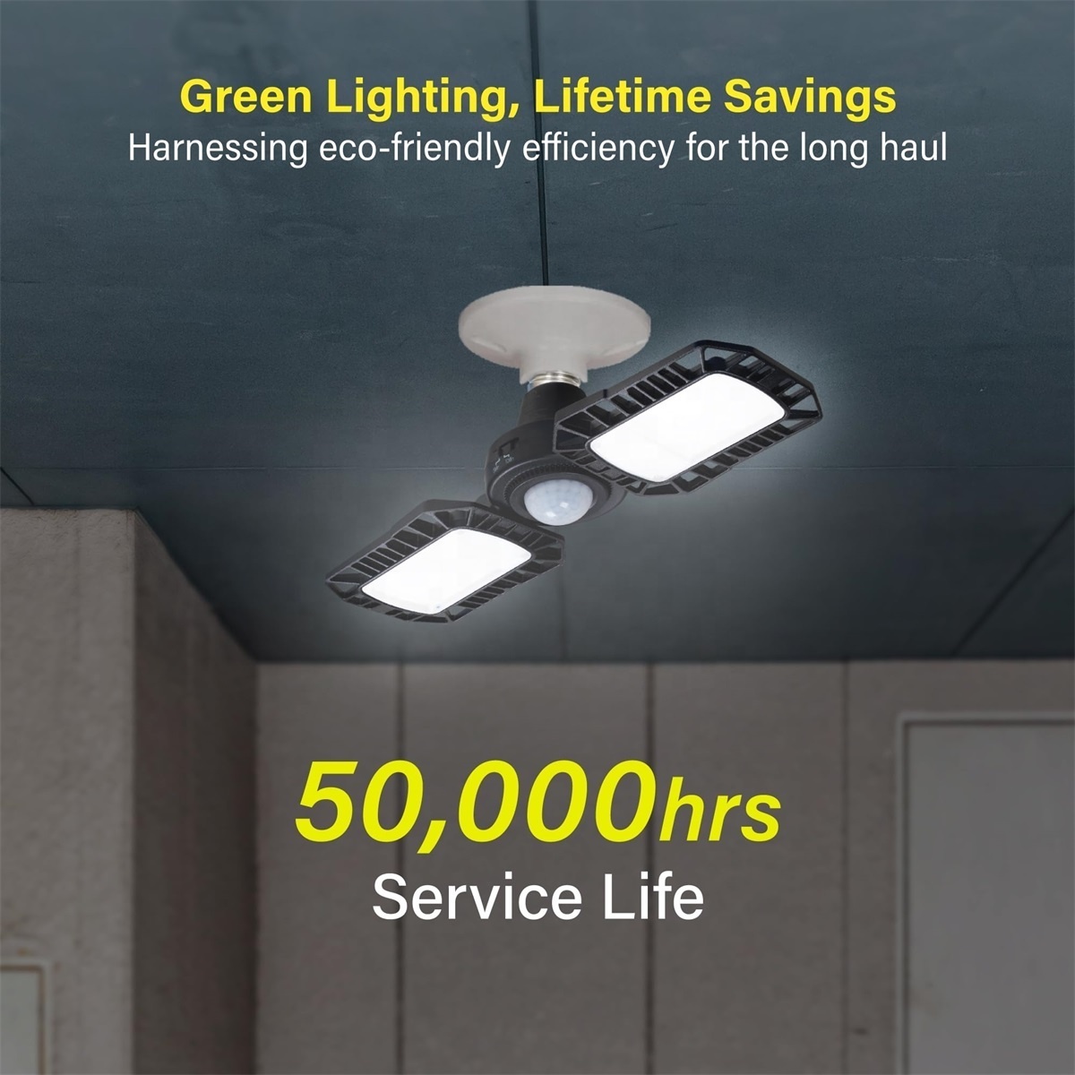 30W Motion Sensor LED Garage Light Deformable Ceiling Lights with 2 Adjustable Panel Workshops E26 base led Pendant lampght