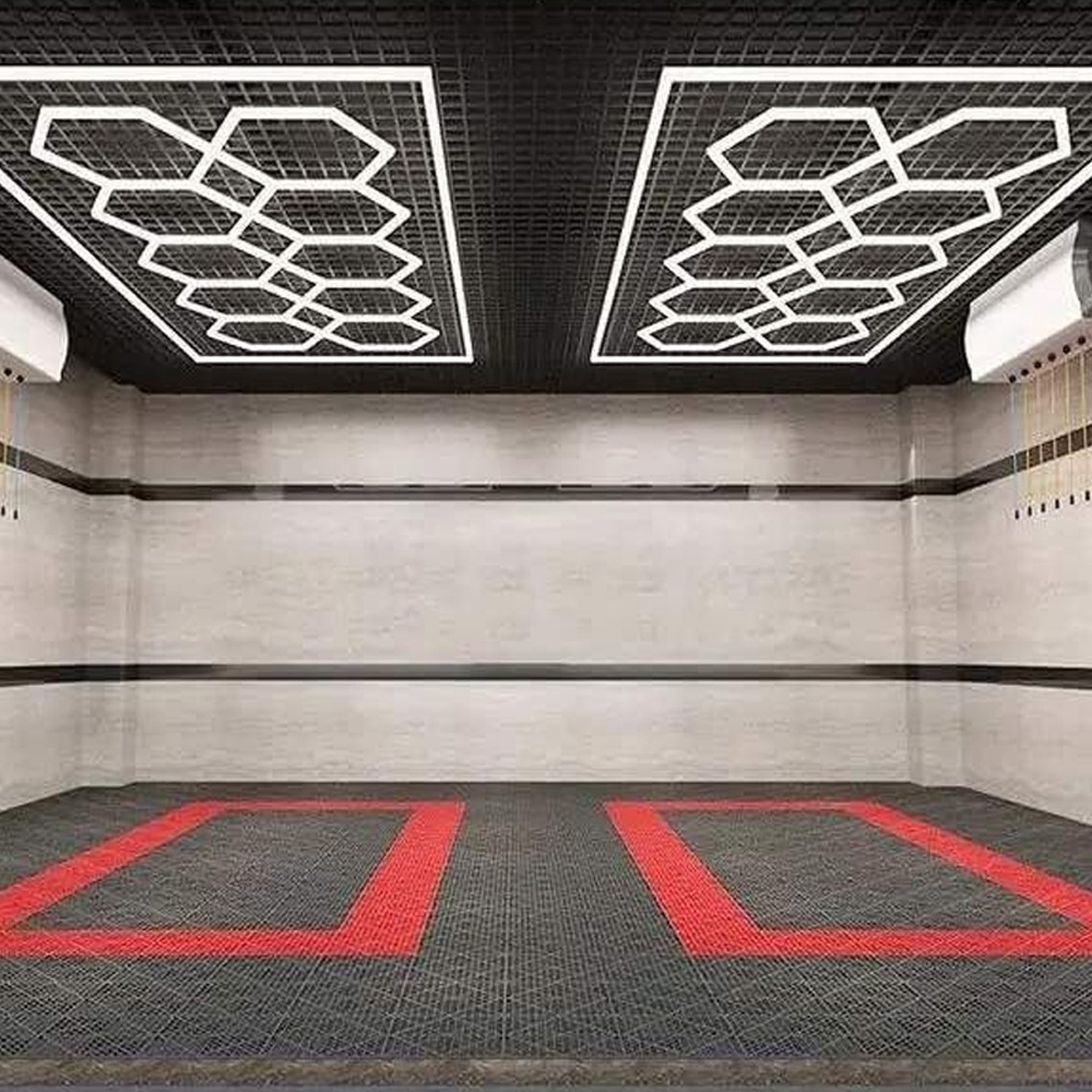 Hexagonal Car LED Garage Light Hexagonal 10 Grid System LED Garage Light White Border (15.88 ft x 7.98 ft)