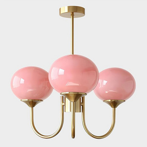 Modern chandeliers LED Gold globe Bedroom Pink glass ceiling light in living room Retro industrial lighting in dining room