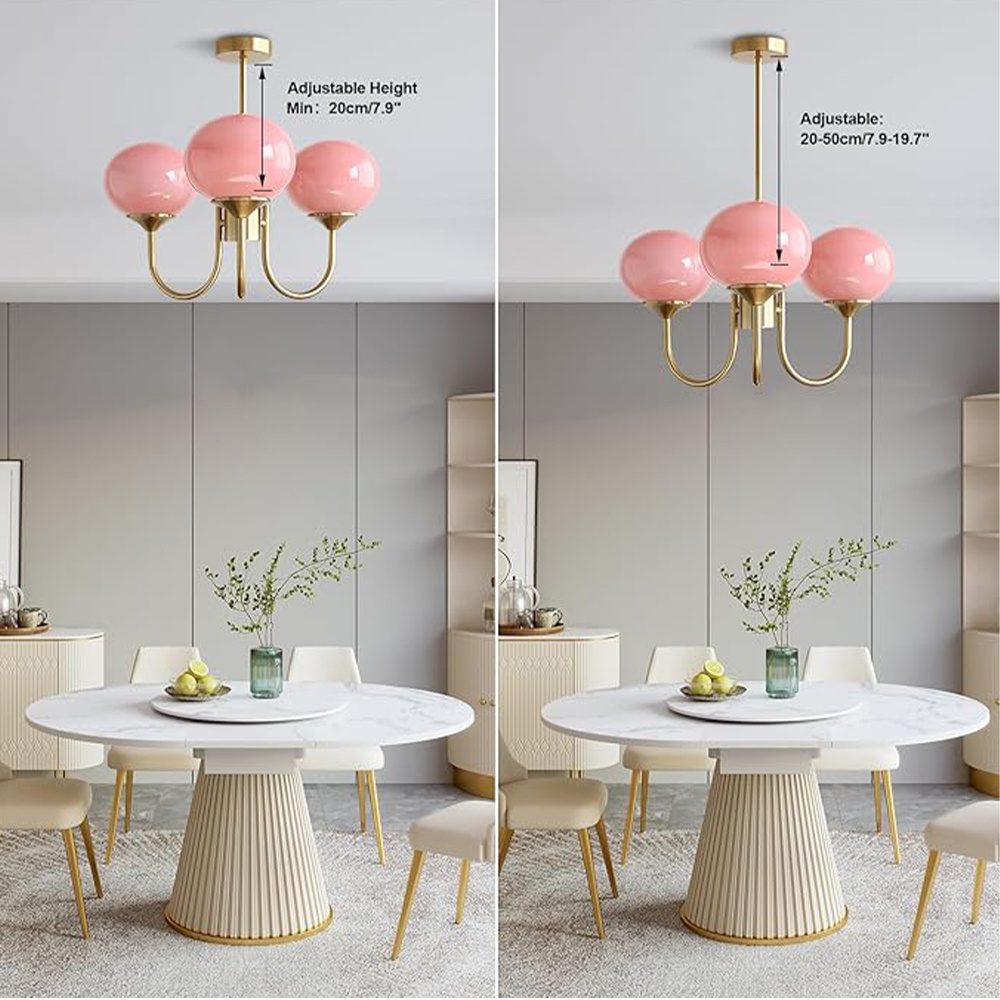 Modern chandeliers LED Gold globe Bedroom Pink glass ceiling light in living room Retro industrial lighting in dining room