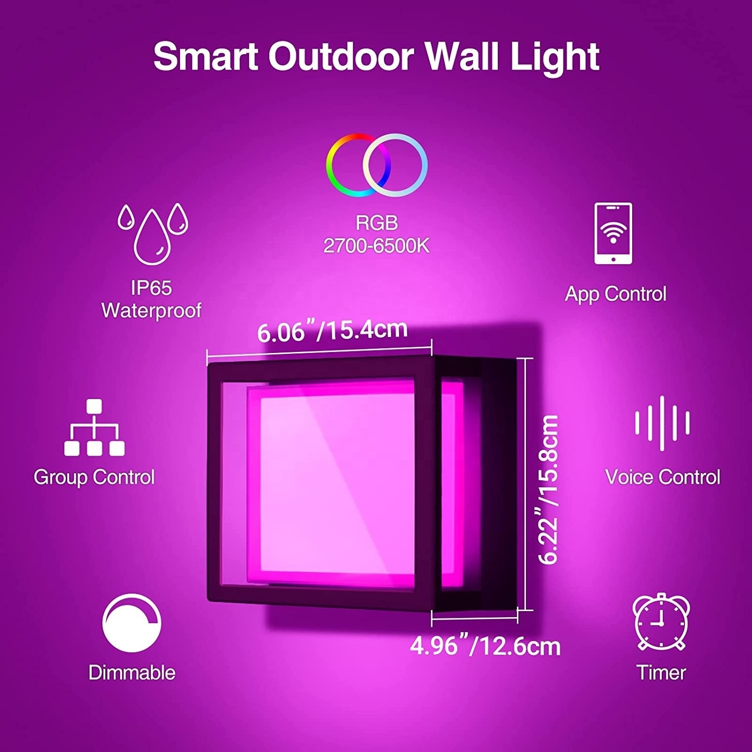 Smart WiFi Outdoor Wall Light 13W 2700K-6500K Aluminum IP65 Waterproof dimmable RGB Color Change Exterior Up and Down wall lamp