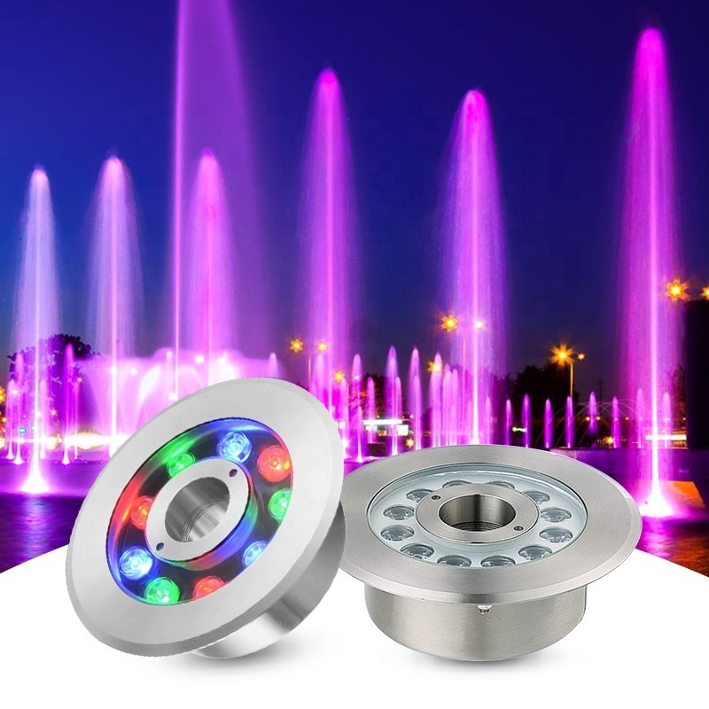 12w RGB LED Fountain Lights IP68 Waterproof outdoor Colorful Led Underground Pond Lamp DC24V Swimming Pool Light