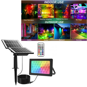 30W remote control solar RGB flood light smart solar landscape light indoor and outdoor building lighting color solar wall lamp