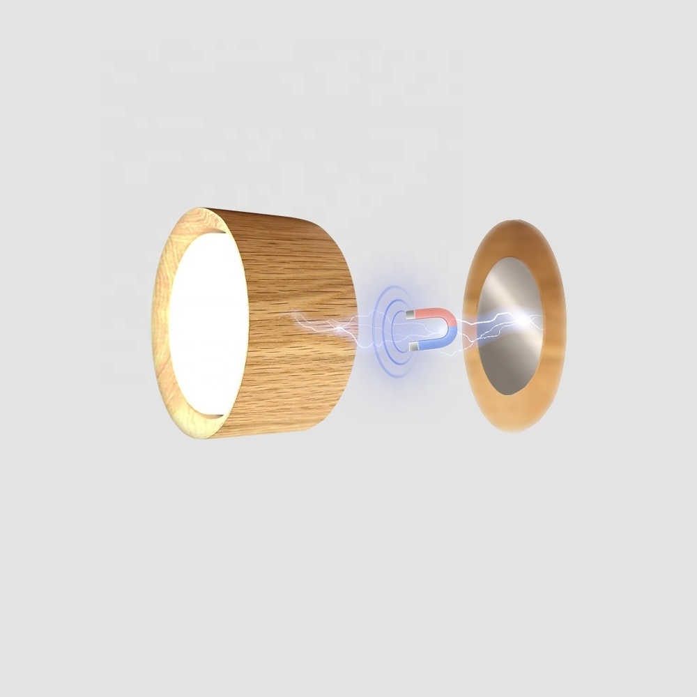 5W wood grain magnetic LED wall light removable 360 degree rotation USB charging 3 Brightness adjustable reading wall light