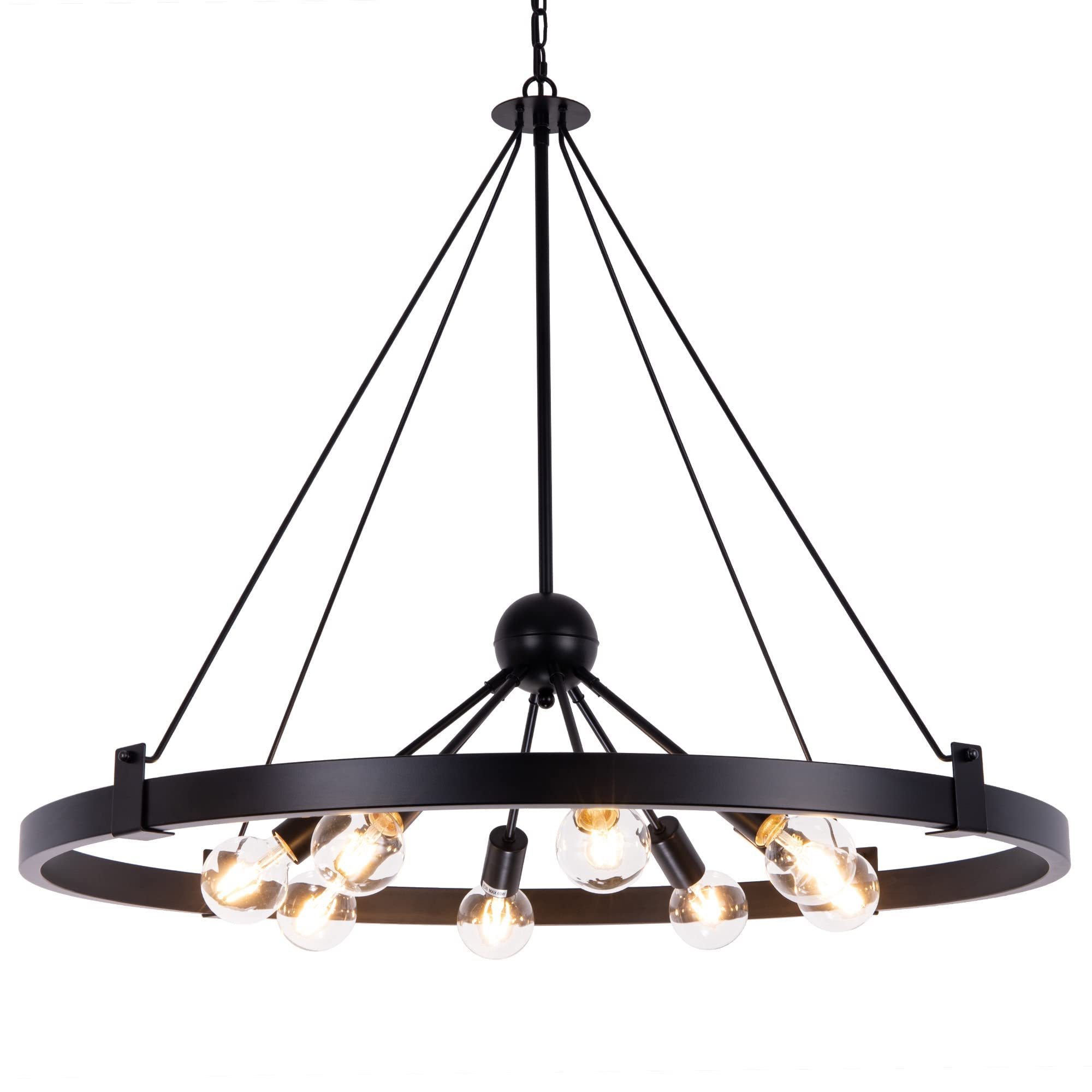 Farmhouse Sputnik Chandelier Black For Dining Room 38 inch Dimmable 8 Lights Adjustable height E26 Bulb Industrial Pendant Lamp