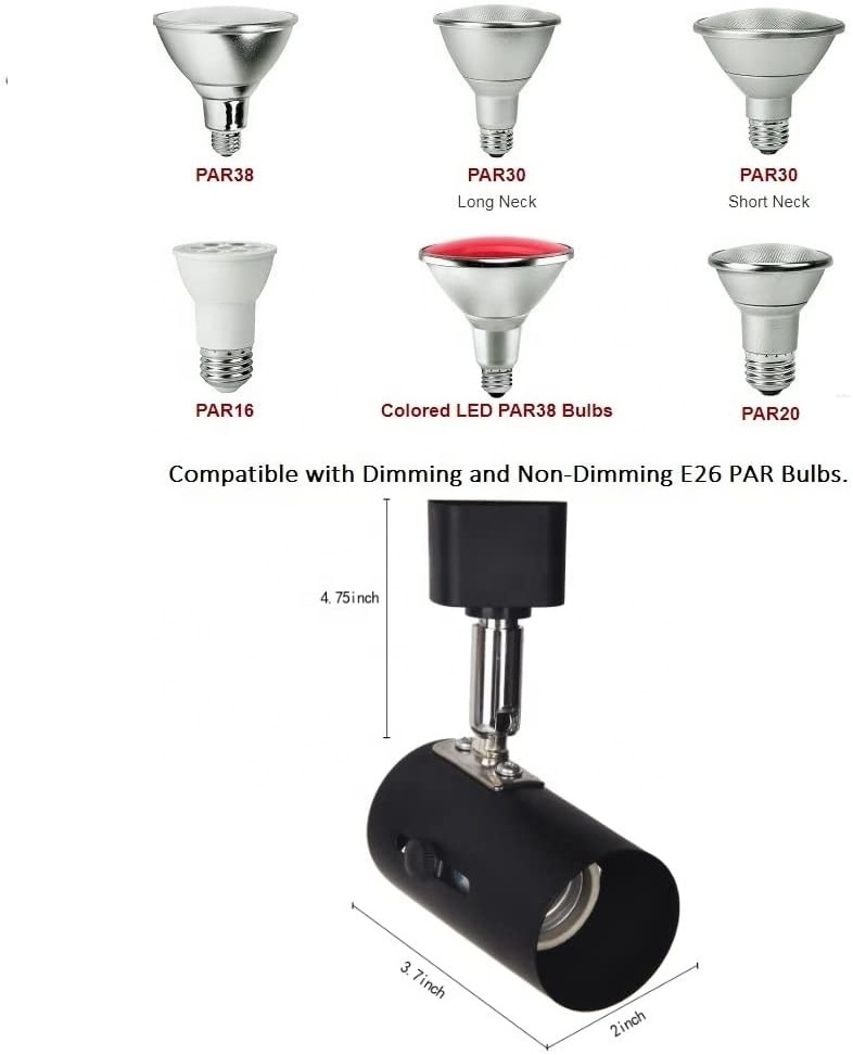 Track System Adapter Compatible with Dimming and Non-dimming E26 Par Bulbs Black Indoor Rail Lighting Lamp Without Bulb