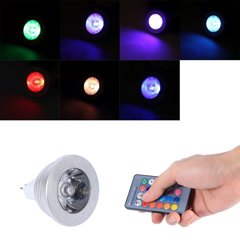 E26/E27 E14 GU10 GU5.3 MR16 3W RGB Color Changing Lamp Bulb with Remote Control hotel lighting AC/DC 12V Dimmable COB Spotlight