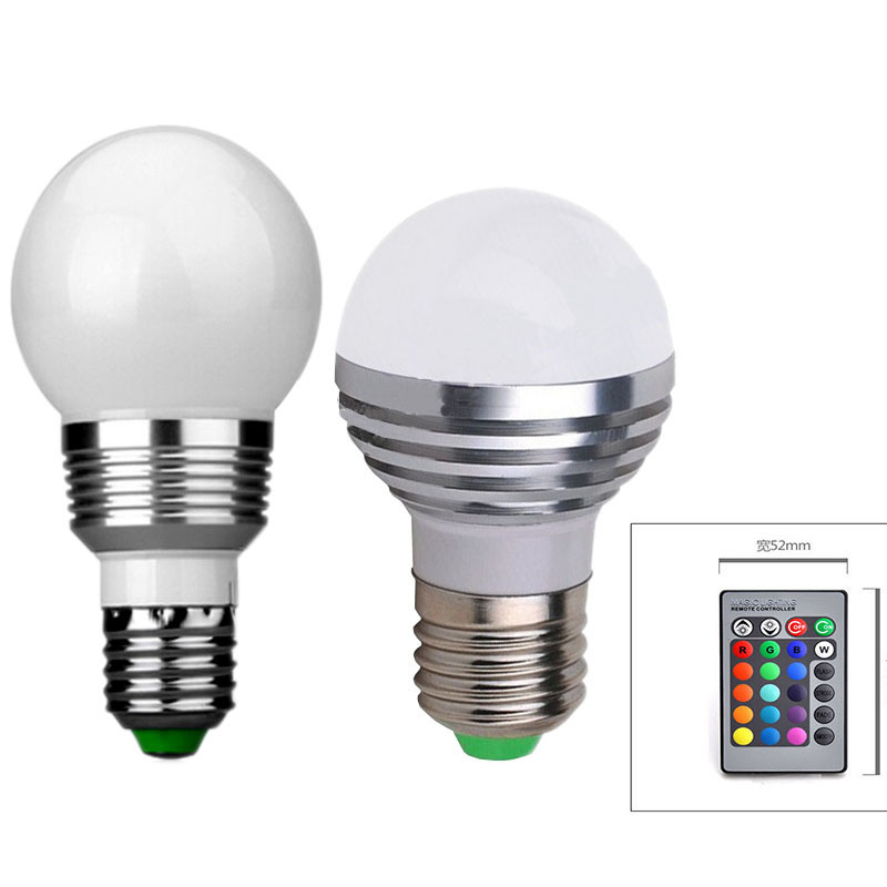 High efficiency bulb wireless remote control RGB color changing E27 led bulb 3W 5W AC85-265V A60 ball light super bright bolb