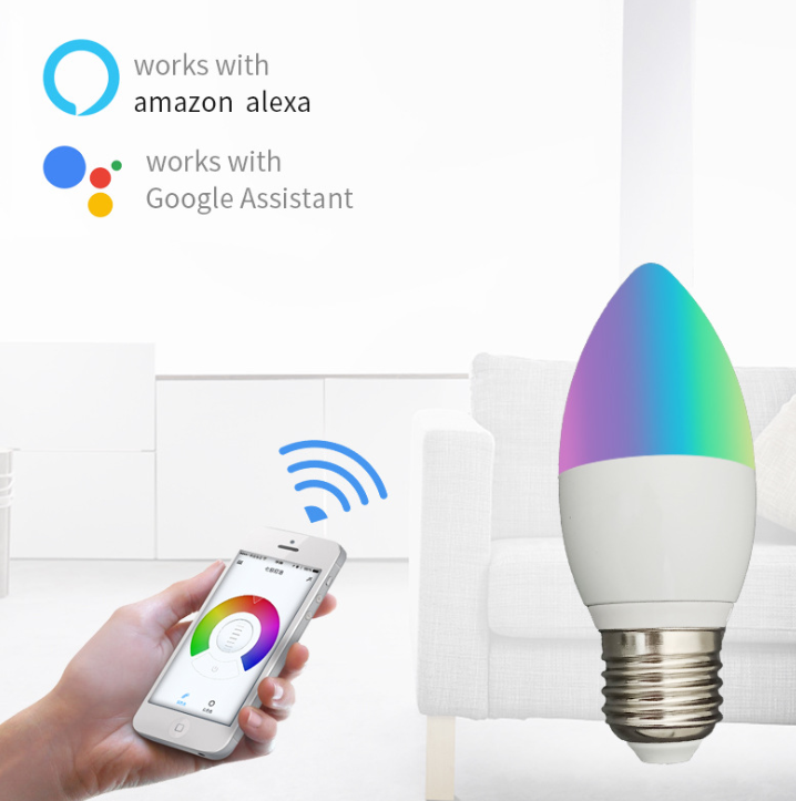 Smart led bulb E14 E27 5W Alexa/Googlehome/Wifi Dimmable RGB candle light Phone controlled led bulb for home/kitchen/bedroom