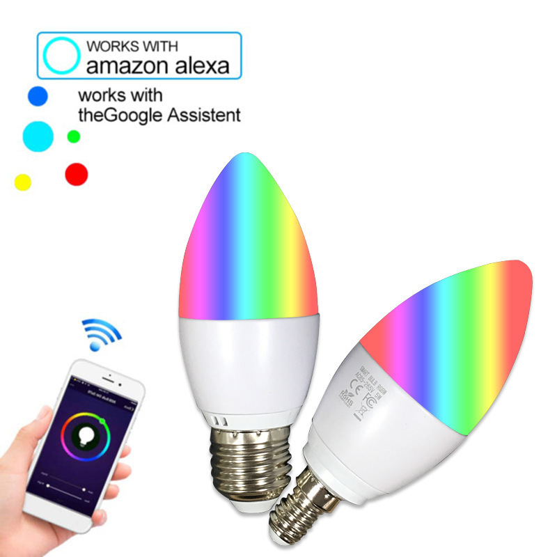 Smart led bulb E14 E27 5W Alexa/Googlehome/Wifi Dimmable RGB candle light Phone controlled led bulb for home/kitchen/bedroom