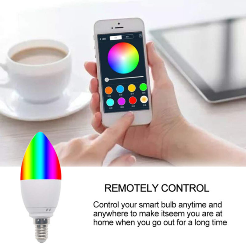 Smart led bulb E14 E27 5W Alexa/Googlehome/Wifi Dimmable RGB candle light Phone controlled led bulb for home/kitchen/bedroom