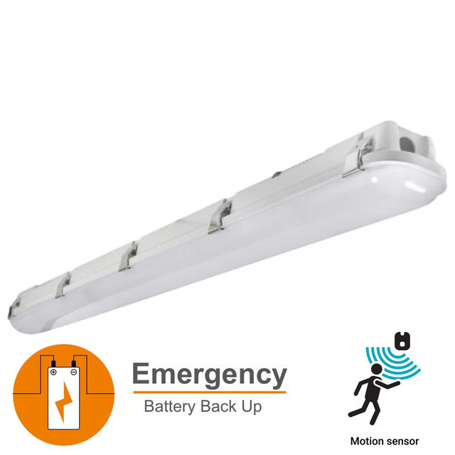 48 inch LED Vapor Tight with Emergency Battery Back Up 5000K IP65 PIR Sensor Dimmable 4ft Linear 45W LED Vapor Proof Shop Lights