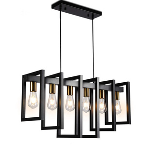 Industrial 6 Lamp Semi Recessed Pendant Light Retro Matte Black Bronze Finish LED Chandelier E26 Kitchen Island Light Pendants