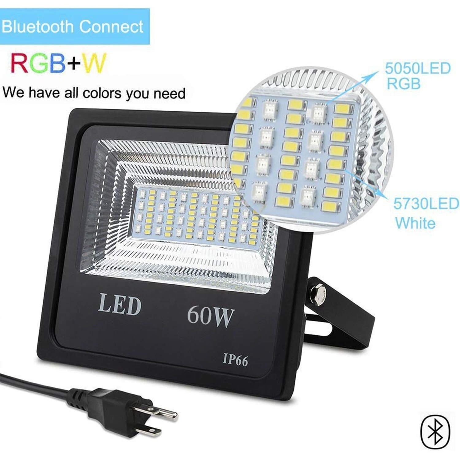 60W RGB Led Flood Light With App Control IP66 Waterproof Dimmable Outdoor Led Security Lights Color Changing RGB Flood Light