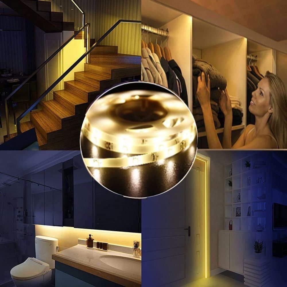 4.92ft PIR Motion Sensor Activated LED Stair Lights Indoor Stairway Lighting Staircase Kit 5V Warm White LED Linear Strip Lamp