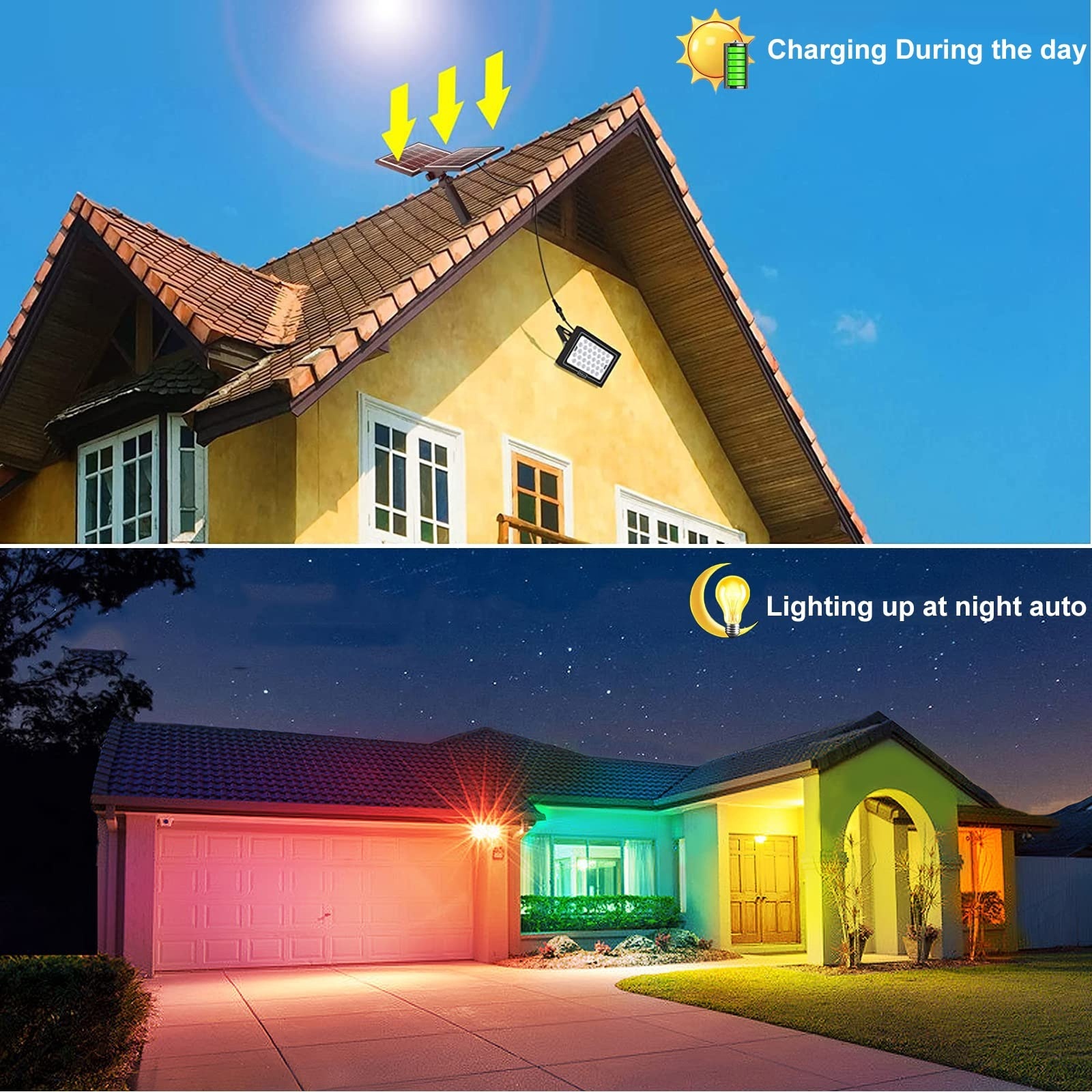 30W remote control solar RGB flood light smart solar landscape light indoor and outdoor building lighting color solar wall lamp