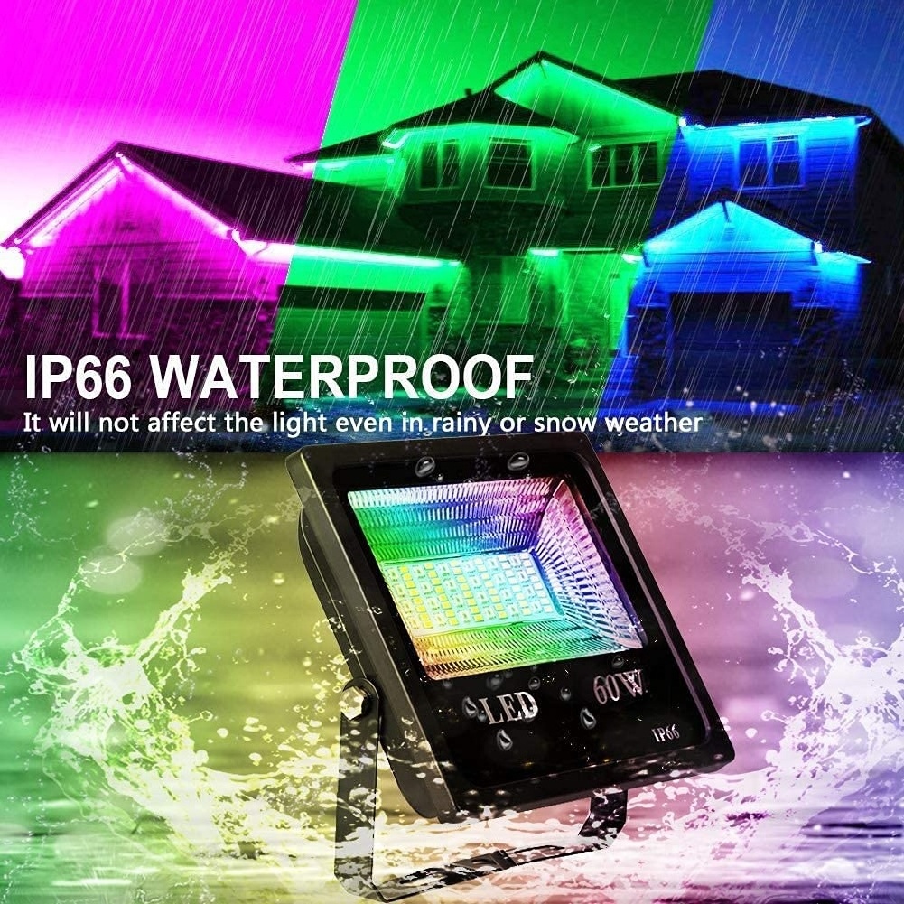 60W RGB Led Flood Light With App Control IP66 Waterproof Dimmable Outdoor Led Security Lights Color Changing RGB Flood Light