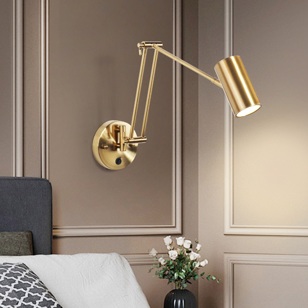 Led Wall Light Nordic Adjustable Swing Long Arm Golden Wall Lamp E27 base spotlight Bedroom Sconce Bedside study Corridor Light