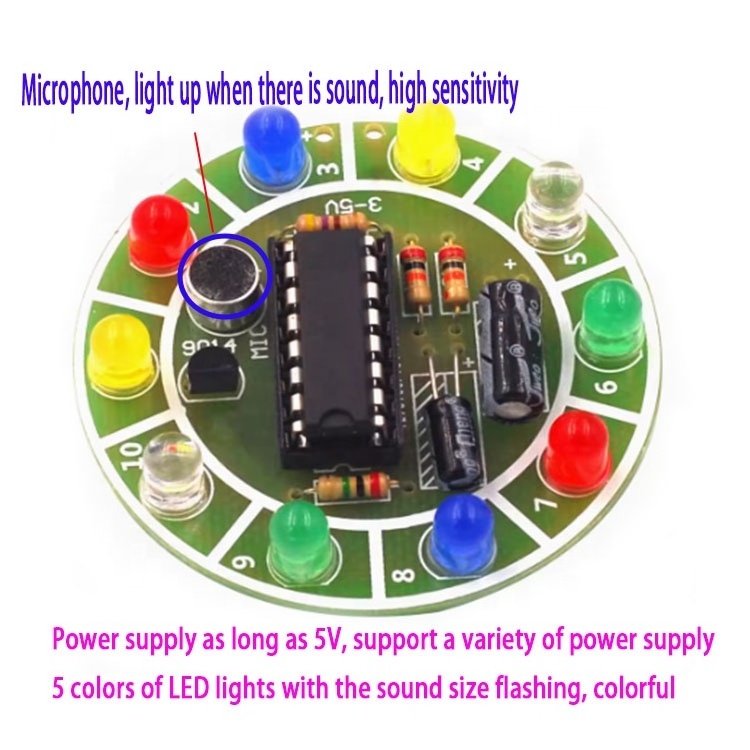 Colorful voice-activated rotating LED lights circuit board to make diy kits electronic diy making loose parts