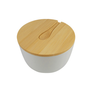 Bamboo wooden Salt Spice Jar Salt Shaker mixing bowl With Lid And Spoon