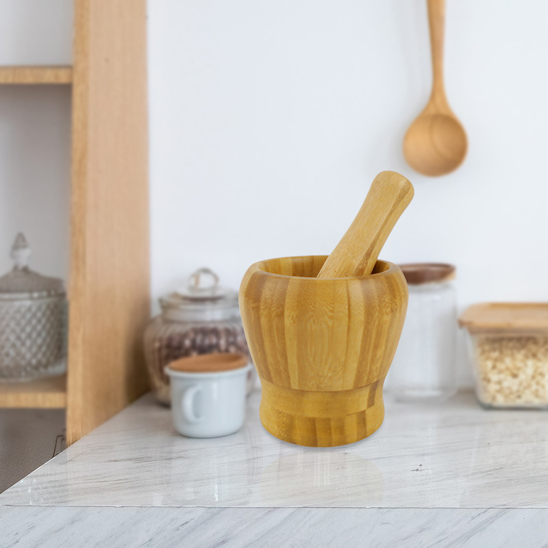 Large Wood Pestle Mortar Set Wood Bamboo Garlic Wood Shell Pepper Press Grinder Crusher Mix Garlic Bowl