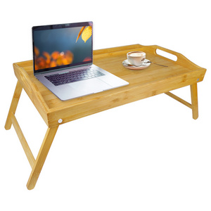 Bamboo Foldable Breakfast Wood Table Laptop Desk Bed Table Food Serving Tray Set With Phone Tablet Holder