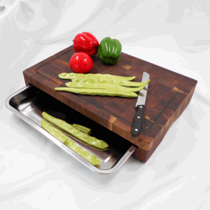 Large Walnut Wood Cutting Board Chopping Board With 304 Stainless Steel Tray